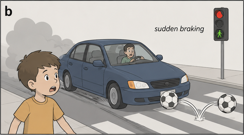 A car brakes suddenly: the rare event.