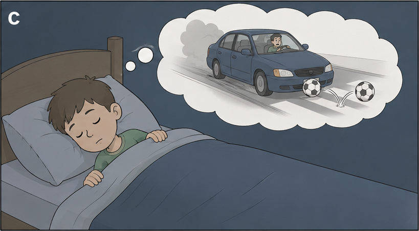 At night the scene is replayed in a dream.
