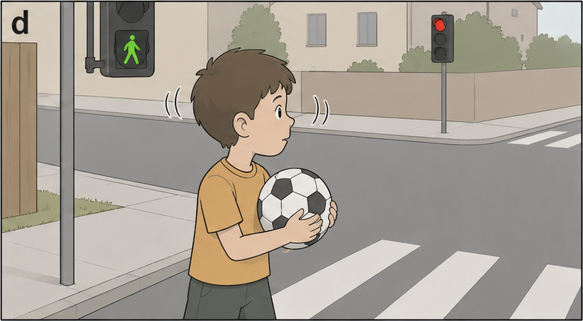 Next time the child holds the ball and waits.